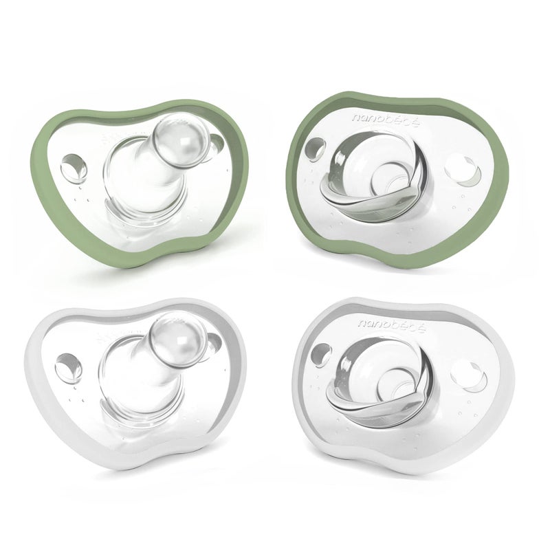 NANOBÉBÉ Nanobebe Baby Pacifiers 0-3 Month - Orthodontic, Curves Comfortably with Face Contour, Award Winning for Breastfeeding Babies, 100% Silicone, Baby Registry Gift 4pk, Sage/White - Image 1