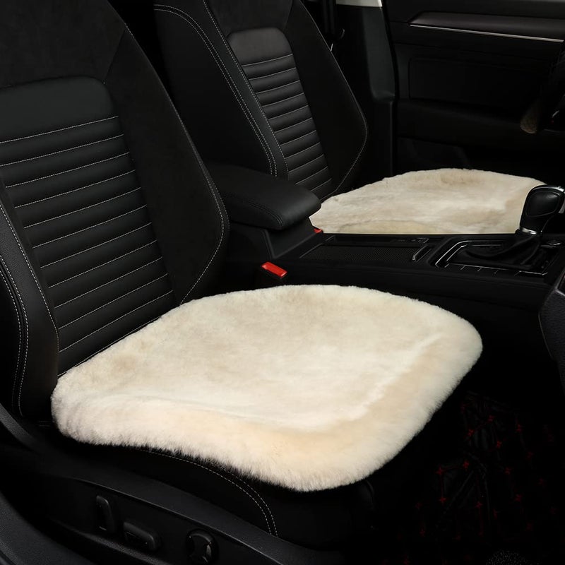 LLB Genuine Sheepskin Car Seat Cushion Seat Covers for Cars Trucks SUV Comfort Seat Protector Pad for Car Driver Seat Car Accessories for Women Office Chair Car Decor Pearl Front Seat Cushions2 Pcs
