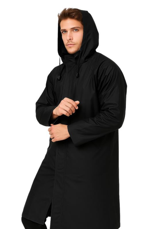Krystle Classic Men's Waterproof Overcoat with Hood – Wind & Rain Resistant(Black,XXLarge) - Image 4