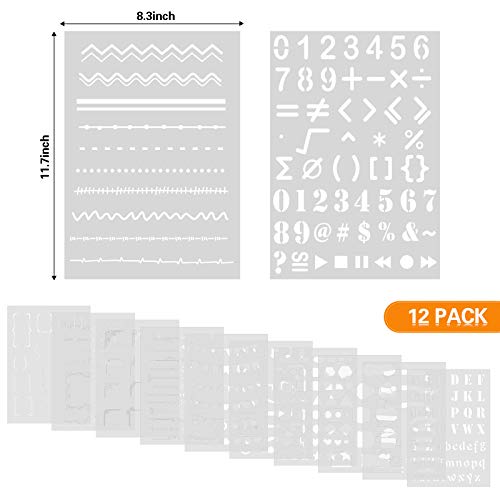 Tenare 12 Pieces Journal Stencil Plastic Planner Set for Journal Notebook Diary Scrapbook DIY Drawing Stencils Template Wood Floors Paper Door Wall Sign, Journal Style - Image 2