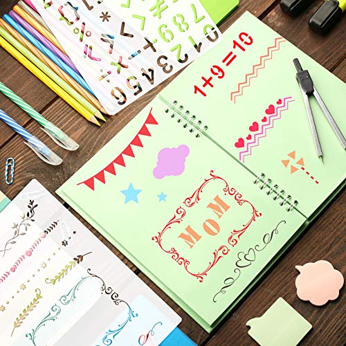 Tenare 12 Pieces Journal Stencil Plastic Planner Set for Journal Notebook Diary Scrapbook DIY Drawing Stencils Template Wood Floors Paper Door Wall Sign, Journal Style - Image 4