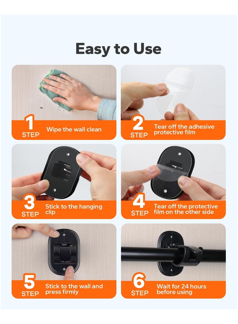 Universal Self Adhesive Curtain Rod Bracket Set of 4, Versatile Plastic Holders for Easy Installation in Bathroom Bedroom Living Room Kitchen, Black Color - Image 5