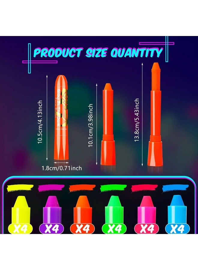Handepo 24 Pcs Glow In The Black Light Face Paint Crayons Neon Face Body Paint Uv Light Paint Kit Fluorescent Halloween Masquerade Makeup For Adult Mardi Gras Parties(Assorted Color, Classic Style) - Image 2
