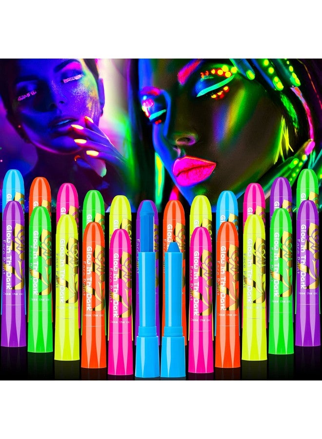Handepo 24 Pcs Glow In The Black Light Face Paint Crayons Neon Face Body Paint Uv Light Paint Kit Fluorescent Halloween Masquerade Makeup For Adult Mardi Gras Parties(Assorted Color, Classic Style) - Image 1