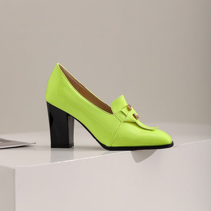 Dropshopping New 2022 Viscose Shoes 32-50 Chunky Heel Round Toe Low Top Daily High Heels - Image 1