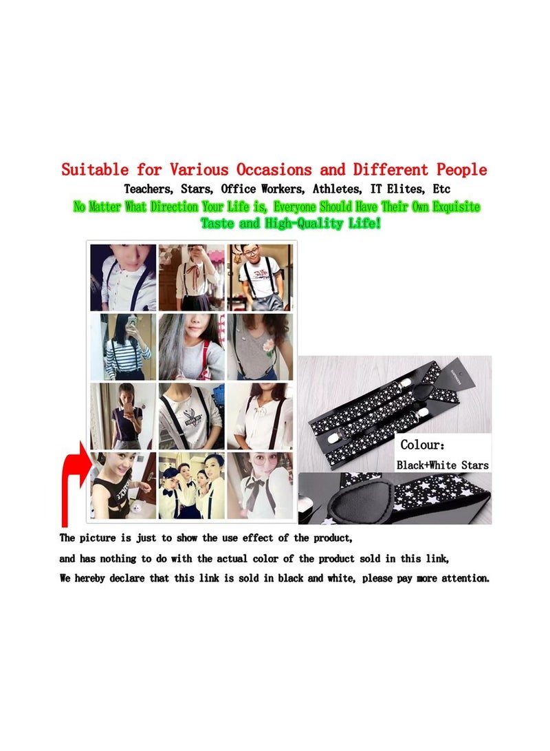 1-Piece 2.5CM Width Adjustable Elastic Y Style Suspenders,Unisex Braces for Men and Women With Strong Metal Clips,Colour Black and White Stars - Image 3