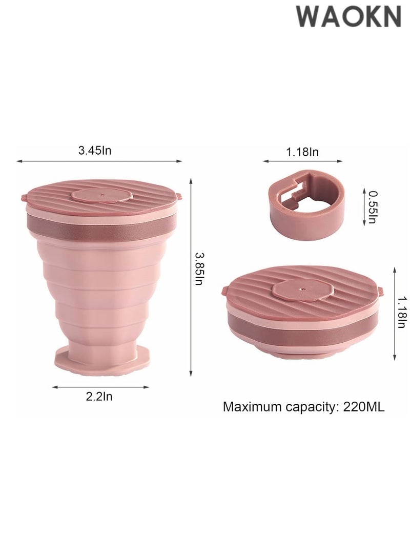دبليو أيه أو كي أن زجاجتا مياه سيليكون قابلتان للطي - كوب سفر محمول قابل للطي مع غطاء مانع للتسرب - كوب قهوة بحجم الجيب قابل لإعادة الاستخدام للتخييم والمشي لمسافات طويلة وصالة الألعاب الرياضية والرياضات الخارجية (رمادي/وردي) - Image 3