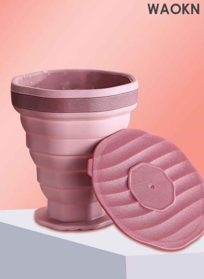 دبليو أيه أو كي أن زجاجتا مياه سيليكون قابلتان للطي - كوب سفر محمول قابل للطي مع غطاء مانع للتسرب - كوب قهوة بحجم الجيب قابل لإعادة الاستخدام للتخييم والمشي لمسافات طويلة وصالة الألعاب الرياضية والرياضات الخارجية (رمادي/وردي) - Image 5