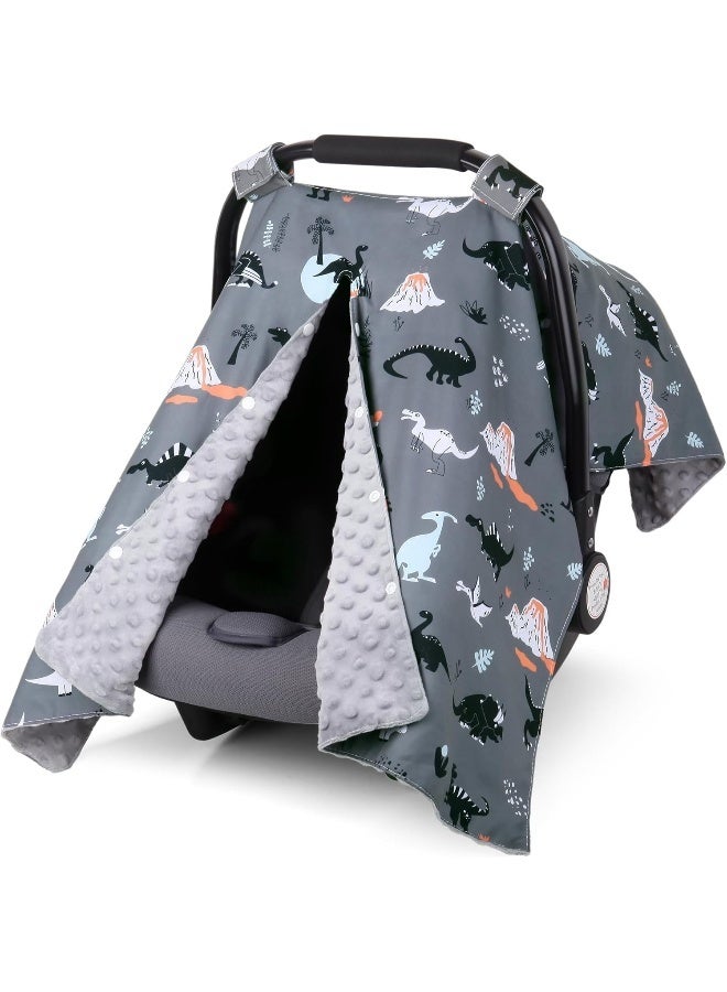 Rquite Dinosaur Car Seat Cover Baby, Carseat Covers Baby Boy Girl, Breathable Infant Car Seat Cover, Peekaboo Opening Minky Car Seat Canopy, Multiuse Baby Carrier Cover & Nursing Breastfeeding Cover - Image 1