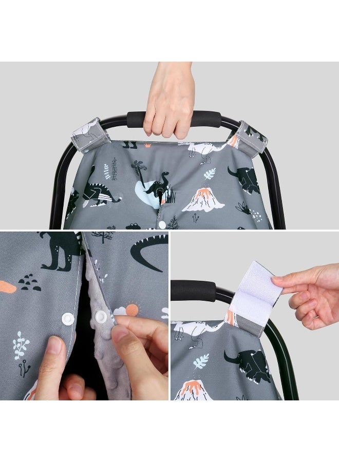 Rquite Dinosaur Car Seat Cover Baby, Carseat Covers Baby Boy Girl, Breathable Infant Car Seat Cover, Peekaboo Opening Minky Car Seat Canopy, Multiuse Baby Carrier Cover & Nursing Breastfeeding Cover - Image 4