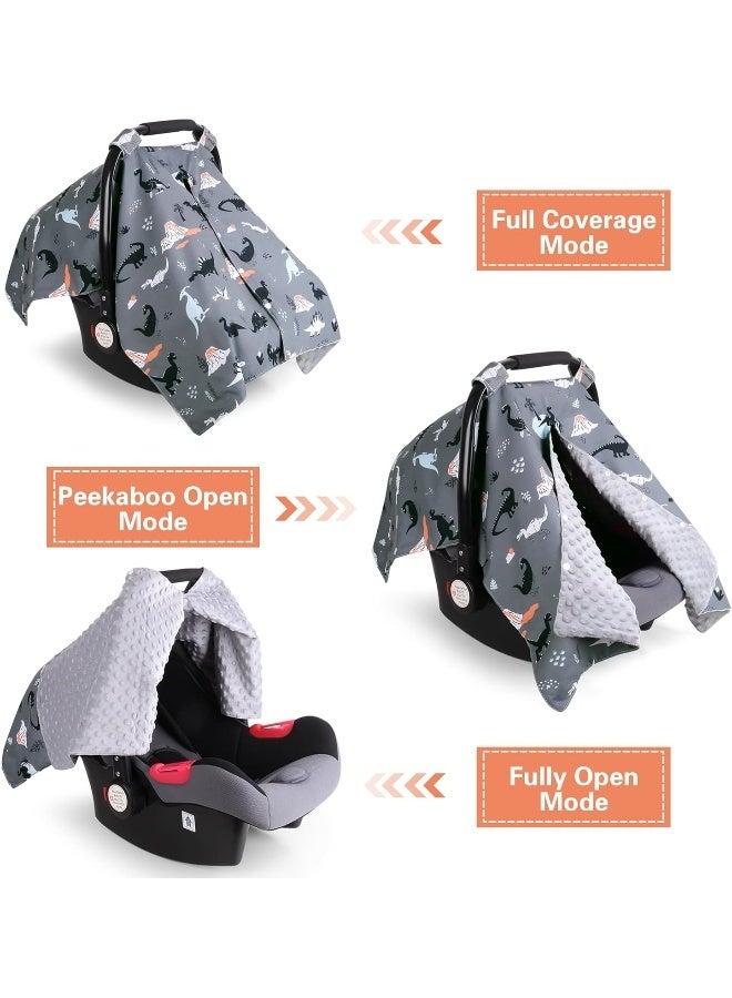Rquite Dinosaur Car Seat Cover Baby, Carseat Covers Baby Boy Girl, Breathable Infant Car Seat Cover, Peekaboo Opening Minky Car Seat Canopy, Multiuse Baby Carrier Cover & Nursing Breastfeeding Cover - Image 2