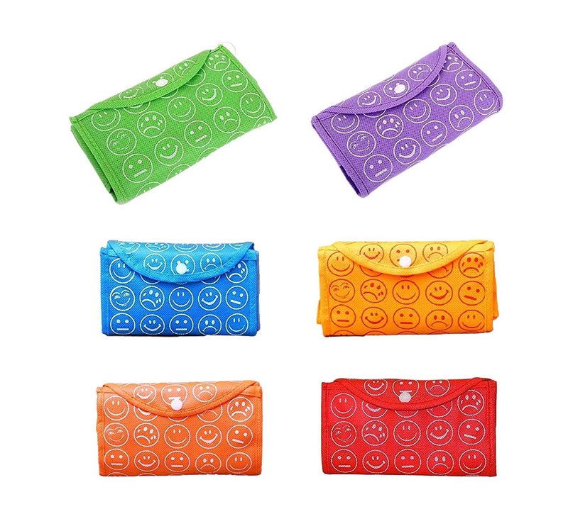pristu Set of 6 Foldable Reusable Bags Smiley Printed Bags - Image 1