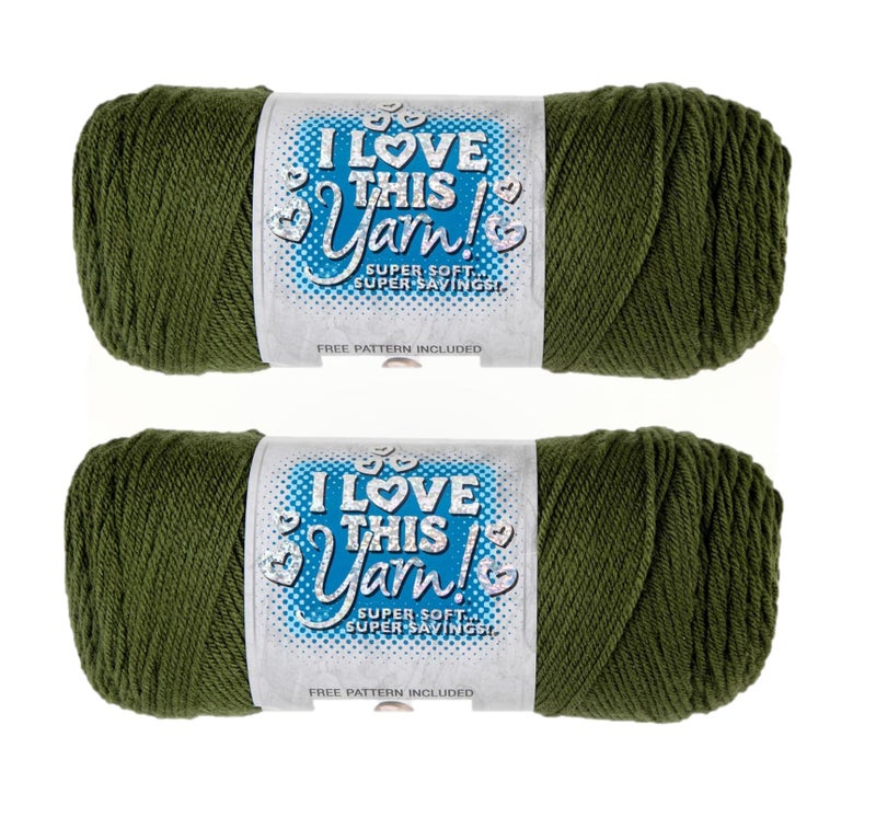 Hobby Lobby I Love This Yarn - 4 Medium 100% Acrylic Yarn for Crocheting & Knitting Blankets, Hats & Accessories, Set of 2, 130 Dark Olive - Image 1