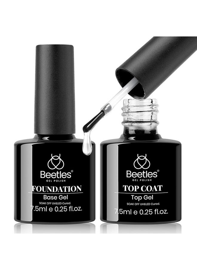 beetles Gel Polish - Beetles 2pcs 7.5ml No Wipe Gel Top Coat and Base Coat Set, Soak Off LED Clear Gel Base Top Gel Glossy Shine Finish Long Lasting Gel Polish Base and Top Coat Gel Lamp Nails Art DIY Home - Image 1