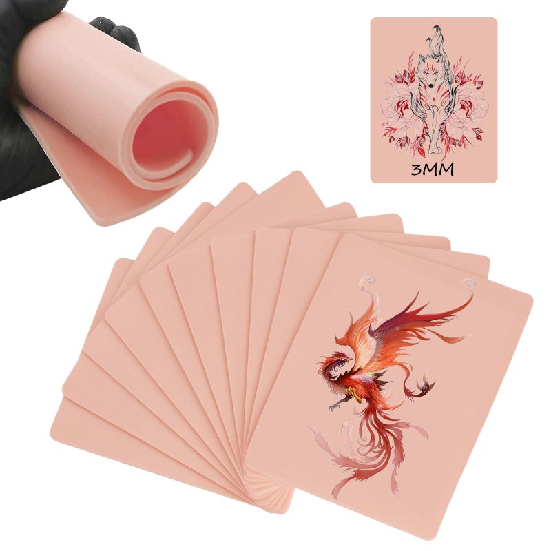 Beoncall 10pcs 3mm Tattoo Fake Skin Tattoo Practice Skin Thick 8x6'' Blank Supplies - Image 1