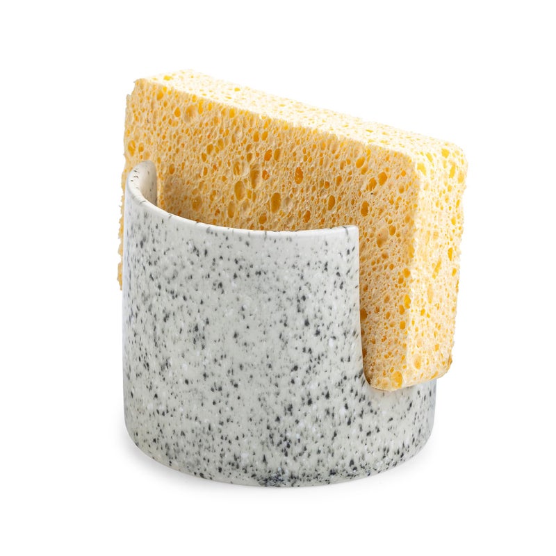 Zoeeker Kitchen Sink Sponge Holder, Dish Sponge Rack Ceramic Brush Holder Farmhouse Kitchen Dish Rack for Brush, Scrubbers, Bathroom, Sink, Speckled Glaze - Image 1