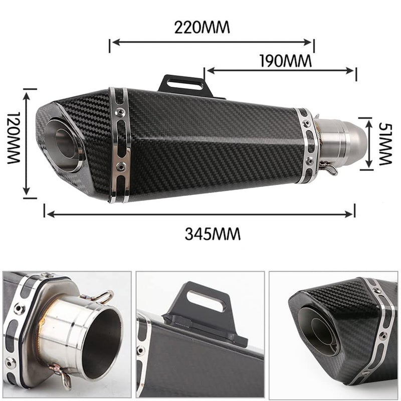 PACEWALKER 38-51mm Real Carbon Fiber Motorcycle Exhaust Muffler, Universal Motorbike Exhaust Muffler with Detachable DB Killer for Scooter, ATV, Street Bike, Yamaha, Suzuki (Real Carbon Fiber) - Image 3