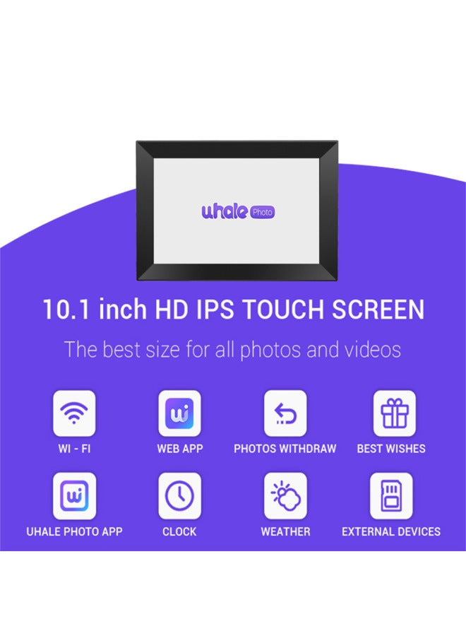 إطار صور Uhale Smart Cloud مقاس 10.1 بوصة، إطار صور رقمي، واي فاي، شاشة لمس للهاتف المحمول - اللون: أسود - Image 2
