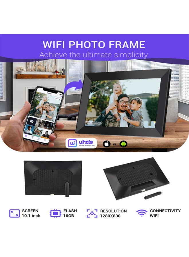 إطار صور Uhale Smart Cloud مقاس 10.1 بوصة، إطار صور رقمي، واي فاي، شاشة لمس للهاتف المحمول - اللون: أسود - Image 1