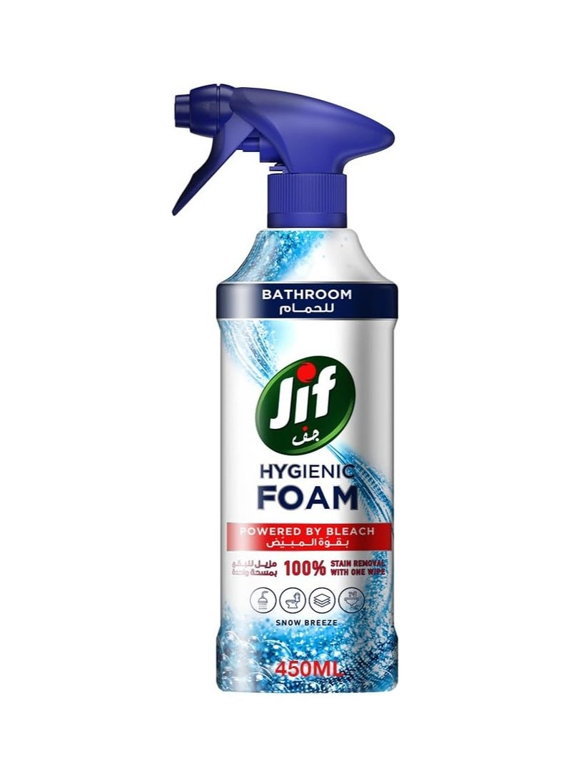 Jif Hygienic Foam Spray, powered by bleach, Bathroom, for 100% stain removal, Snow Breeze, 450ml - Image 1