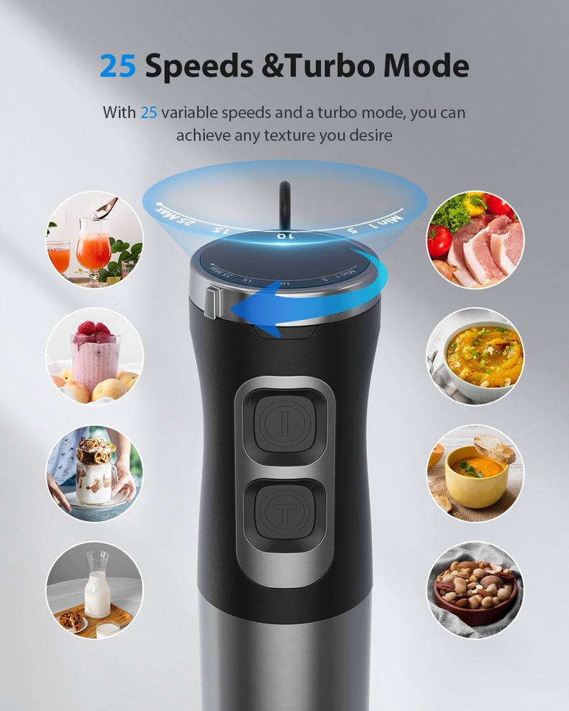 SHEANLAH 1000W Powerful Immersion Blender Handheld, 2025 New Update Hand Blender with 25-Speed and Heavy-Duty Copper Motor (Silver) - Image 3