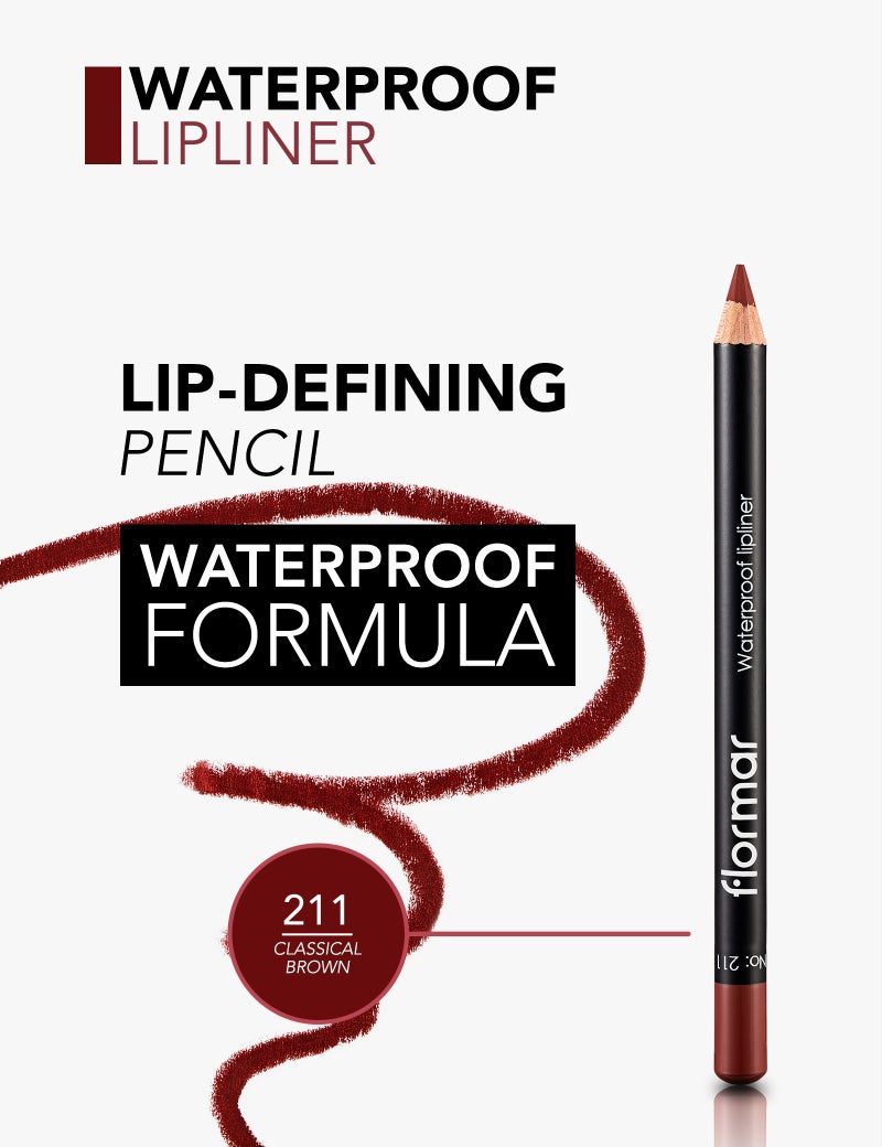 flormar Waterproof Lipliner – 211 Classical Brown – Blendable, Long-Wear, Waterproof, Precise Tip, Smooth 211-CLSSCL BRWN - Image 5