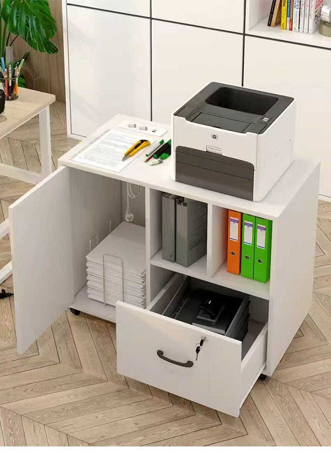 JCB CHIC Movable Filing Cabinet With 1 Drawer and 1 Door ，Wood Storage Cabinet With Charging Station，Floor Document Cabine Office Cabinet with Rolling Wheel Printer Stand and Open  Storage Shelves, for Home Office - Image 2