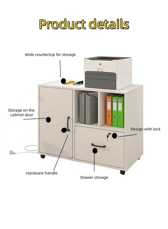 JCB CHIC Movable Filing Cabinet With 1 Drawer and 1 Door ，Wood Storage Cabinet With Charging Station，Floor Document Cabine Office Cabinet with Rolling Wheel Printer Stand and Open  Storage Shelves, for Home Office - Image 4