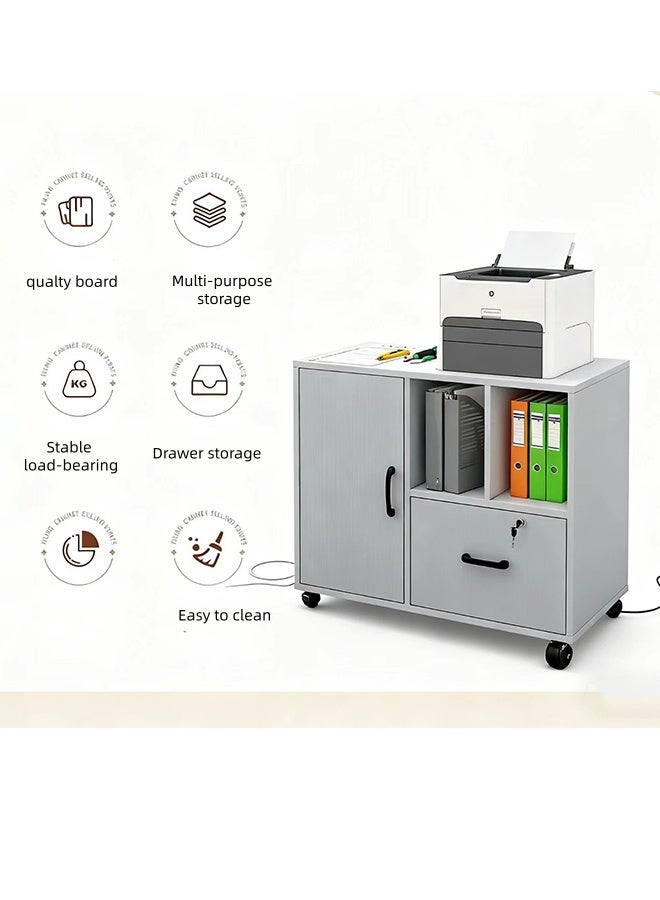 JCB CHIC Movable Filing Cabinet With 1 Drawer and 1 Door ，Wood Storage Cabinet With Charging Station，Floor Document Cabine Office Cabinet with Rolling Wheel Printer Stand and Open  Storage Shelves, for Home Office - Image 5