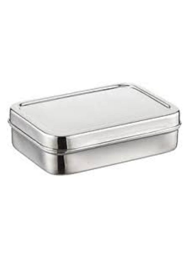 DiBha Stainless Steel Rectangle Shape Medium Size Solo Lunch Box/School Lunch Box for Kids/Adults (400 ml) - Image 1