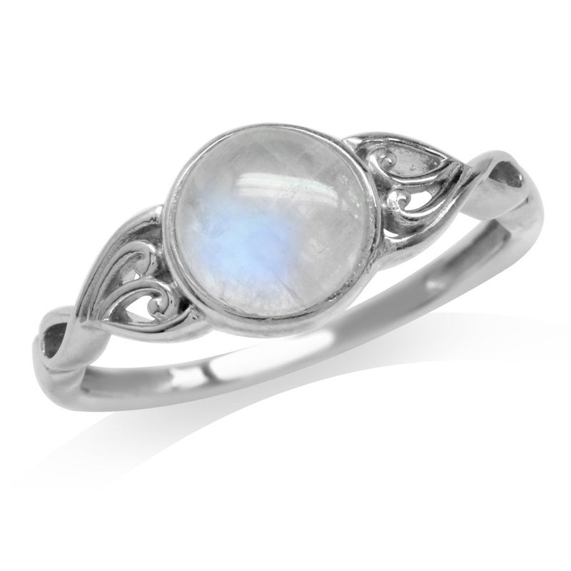 Silvershake 7mm Natural Moonstone 925 Sterling Silver Victorian Style Solitaire Ring Size 10 - Image 1