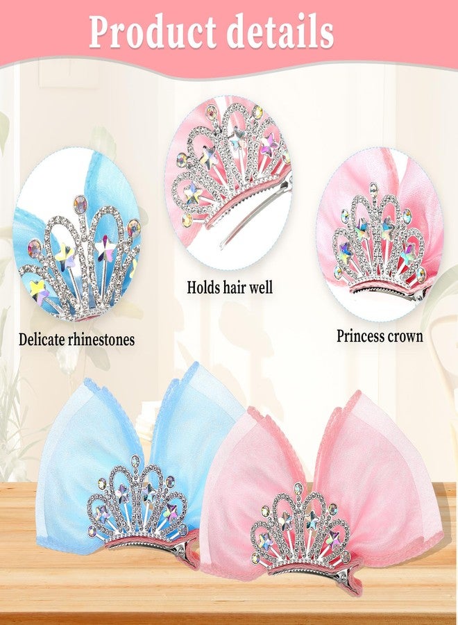 salbsever Princess Hair Accessories Set: Sparkly Mini Bows, Diamond Crown Pins, Ribbon Clips, and Metal Snap Barrettes for Girls' Birthday Hairstyling - Image 3