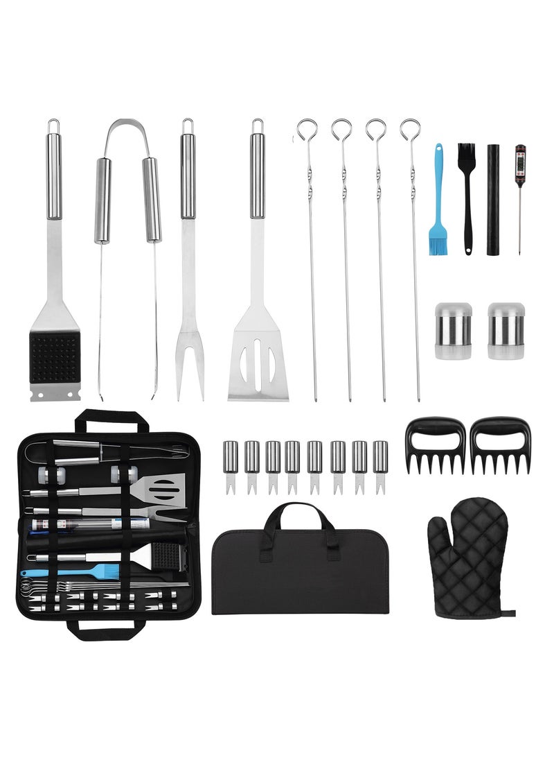 FOONNUN 26Pcs Stainless Steel BBQ Grill Accessories Kit with mitten, Perfect Outdoor Cooking Tools & Father's Day Gifts for Dad, Spatula, Tongs, Scraper, Bottle, Tongs, Egg Ring  - Image 1