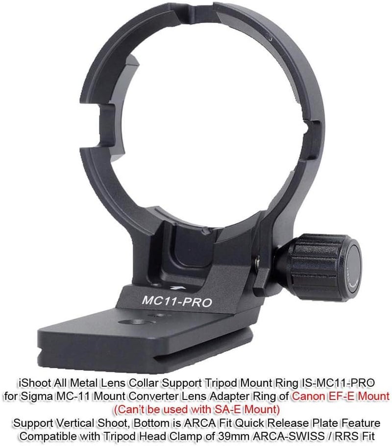iShoot Lens Collar Tripod Mount Ring Compatible with Canon EF-E Sigma MC-11 Mount Converter Lens Adapter Ring, Lens Support Holder Bracket Bottom is Arca-Swiss Fit Quick Release Plate Dovetail Groove - Image 2