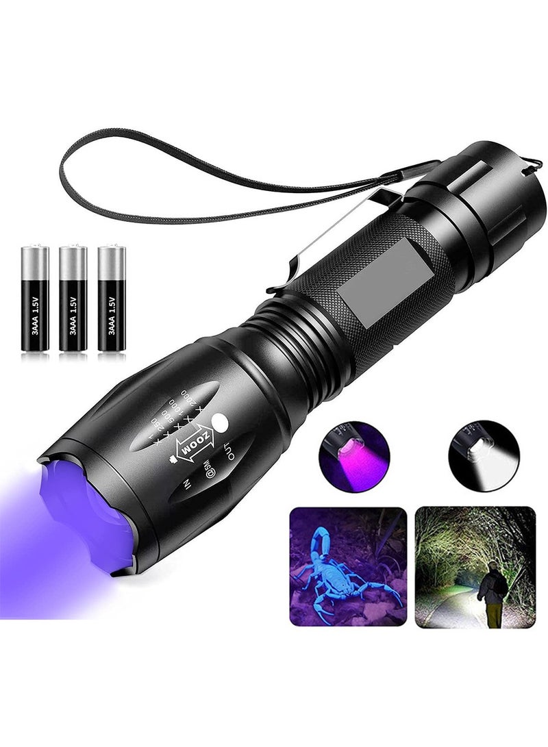 Black Light Flashlight LED UV Torch 2 in 1 Blacklight with 500LM Highlight 4 Mode Waterproof for Pet Clothing Food Fungus Detection/Night Fishing/Travel - Image 1