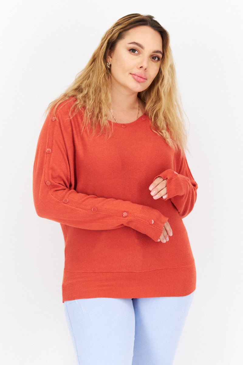 CARMEN MARC VALVO Women Boat Neck Knitted Sweaters, Dark Orange - Image 1