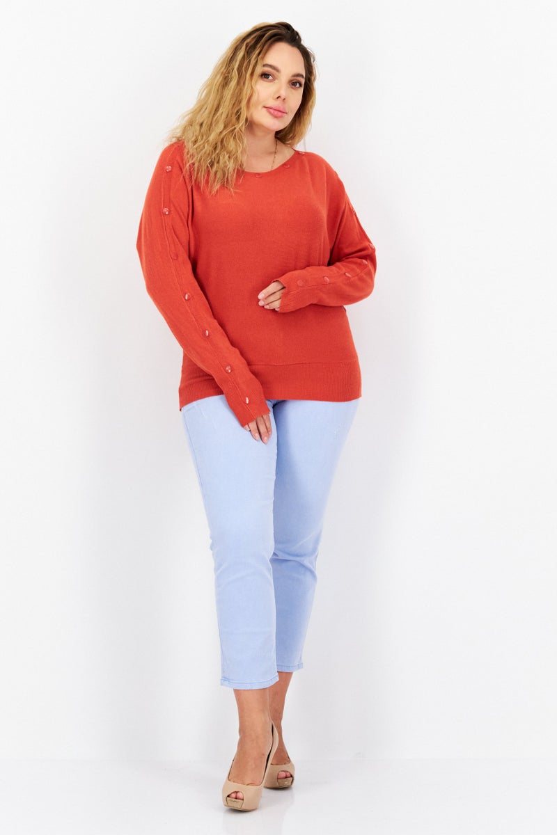 CARMEN MARC VALVO Women Boat Neck Knitted Sweaters, Dark Orange - Image 3