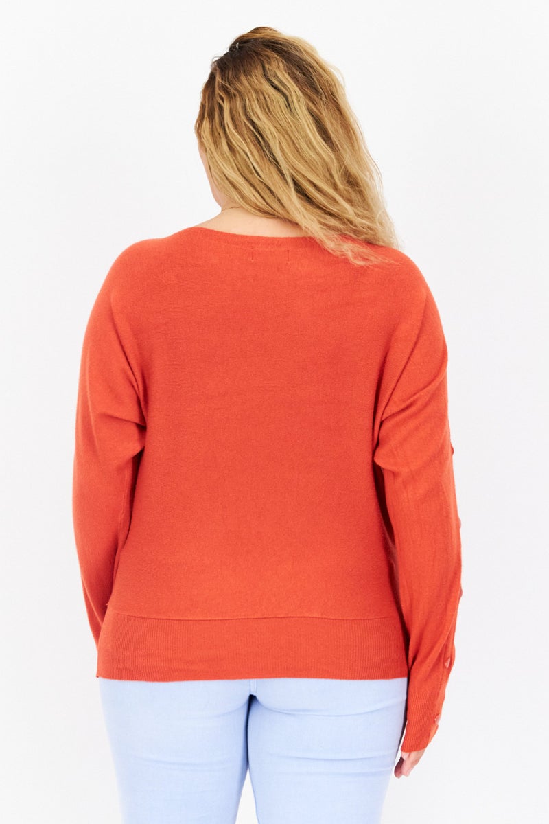 CARMEN MARC VALVO Women Boat Neck Knitted Sweaters, Dark Orange - Image 4