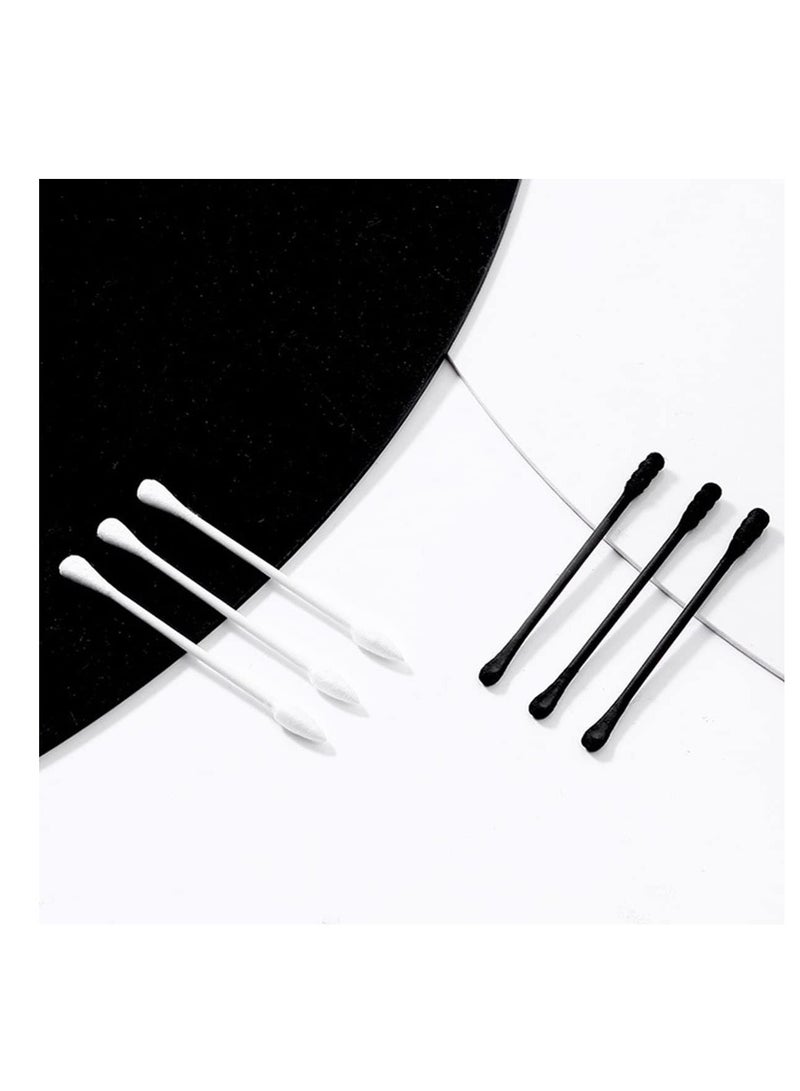 ECVV 300Pcs Double Ended Cotton Swabs Spiral Head Cotton Tips Multipurpose Ear Spoon Cotton Buds with Paper Stick for Makeup Cleaning (White & Black)  - Image 2