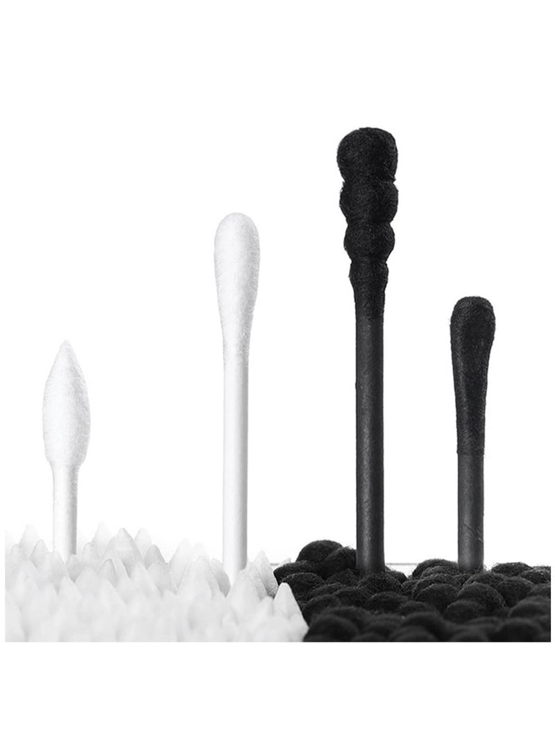 ECVV 300Pcs Double Ended Cotton Swabs Spiral Head Cotton Tips Multipurpose Ear Spoon Cotton Buds with Paper Stick for Makeup Cleaning (White & Black)  - Image 4