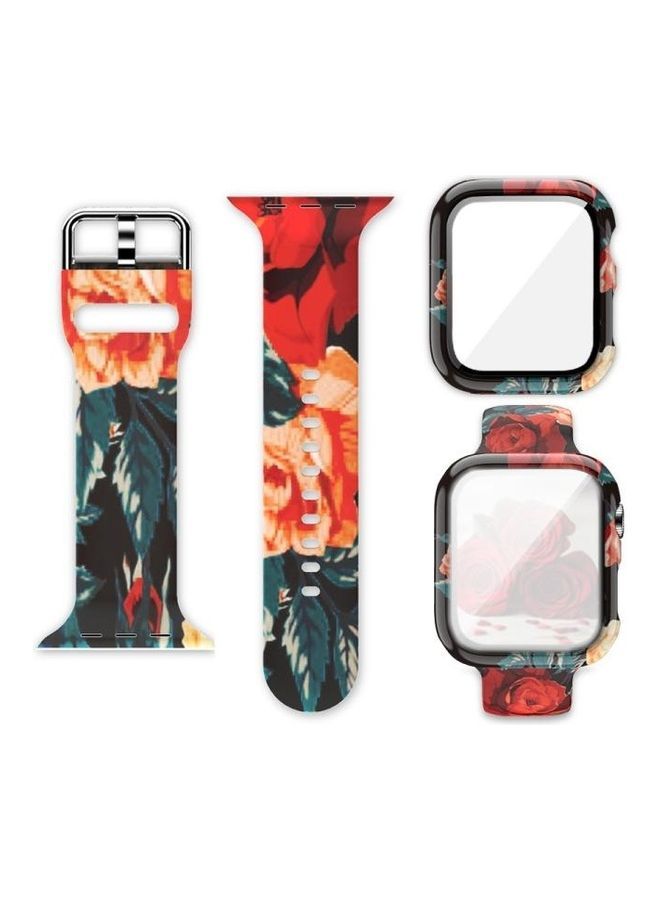NIBEMINENT Silicone Printing Integrated Replacement Case with Watchband For Apple Watch Series 3/2/1 42mm Red Rose  - Image 1