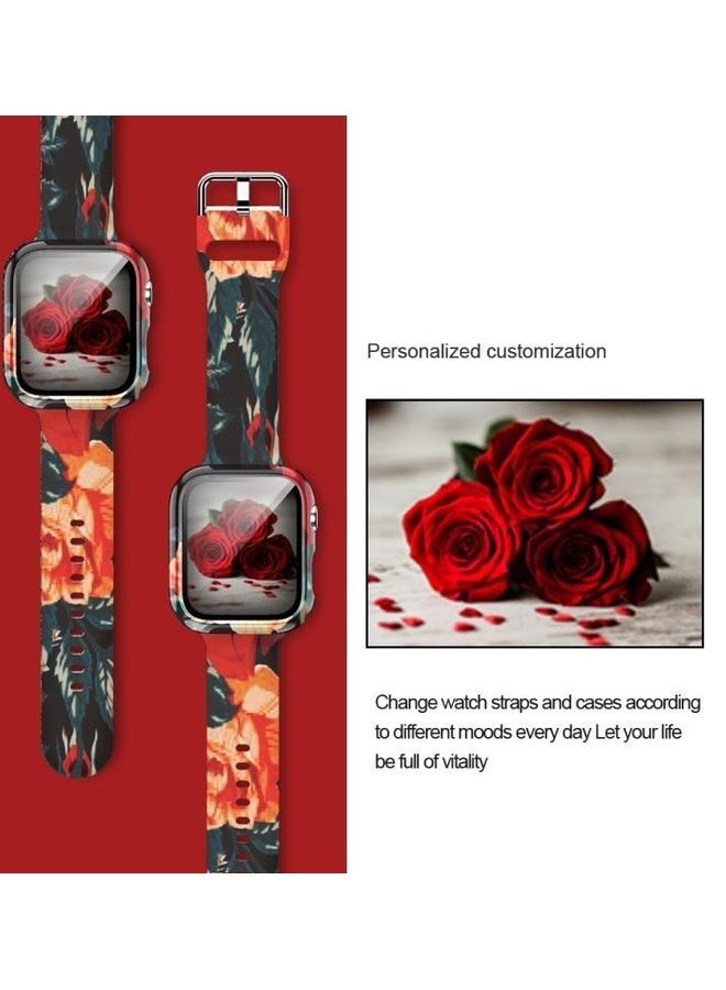 NIBEMINENT Silicone Printing Integrated Replacement Case with Watchband For Apple Watch Series 3/2/1 42mm Red Rose  - Image 2