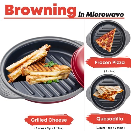 MACONEE Microwave Grill Pan | Microwave Griller, Griddle & Crisper Pan with Lid for Grilling, Browning, and Crisping Foods Microwave Cookware for Grill Meat, Sandwich & Vegetable inside a Microwave - Image 3