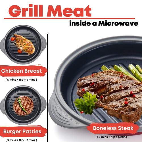 MACONEE Microwave Grill Pan | Microwave Griller, Griddle & Crisper Pan with Lid for Grilling, Browning, and Crisping Foods Microwave Cookware for Grill Meat, Sandwich & Vegetable inside a Microwave - Image 2