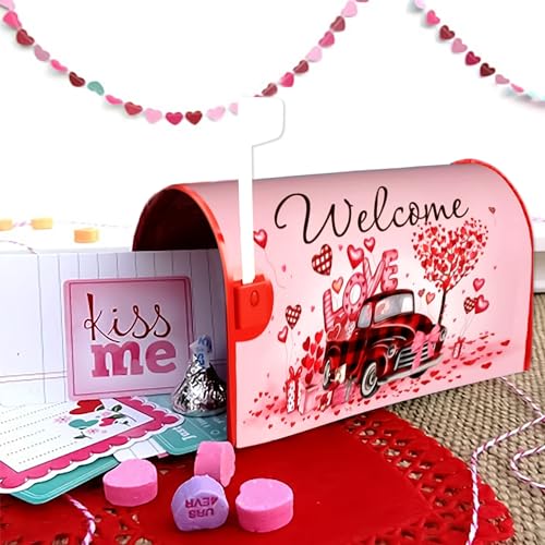 ARKUKT Valentine's Day Mailbox Cover Magnetic Welcome Love Heart Truck Mailbox Wraps Post Letter Box Cover for Garden Yard Home Decor Standard Size 21" x 18" - Image 2