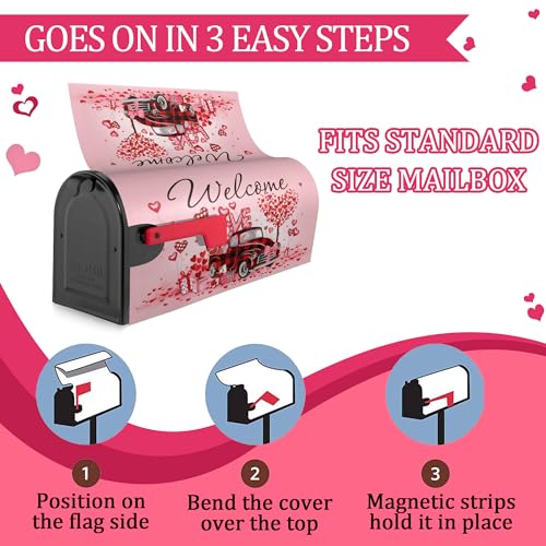 ARKUKT Valentine's Day Mailbox Cover Magnetic Welcome Love Heart Truck Mailbox Wraps Post Letter Box Cover for Garden Yard Home Decor Standard Size 21" x 18" - Image 4