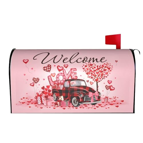 ARKUKT Valentine's Day Mailbox Cover Magnetic Welcome Love Heart Truck Mailbox Wraps Post Letter Box Cover for Garden Yard Home Decor Standard Size 21" x 18" - Image 1