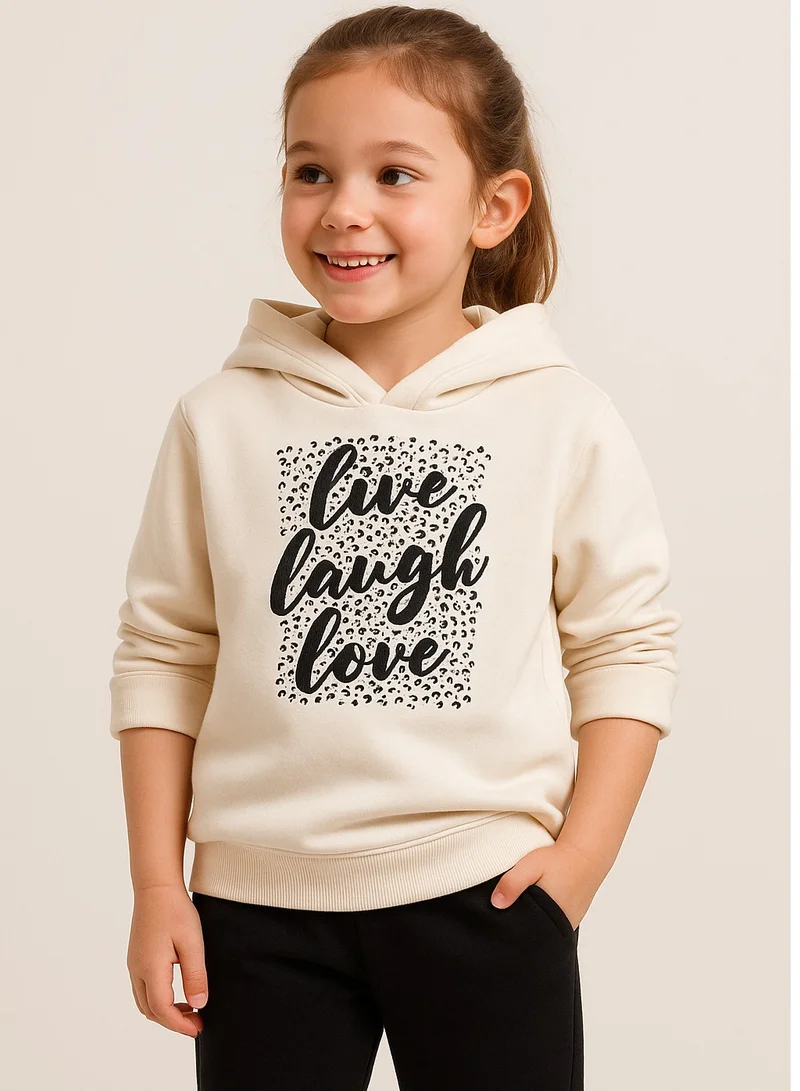 victor and jane Girls “Live Laugh Love” Glitter Fleece Hoodie – Cream