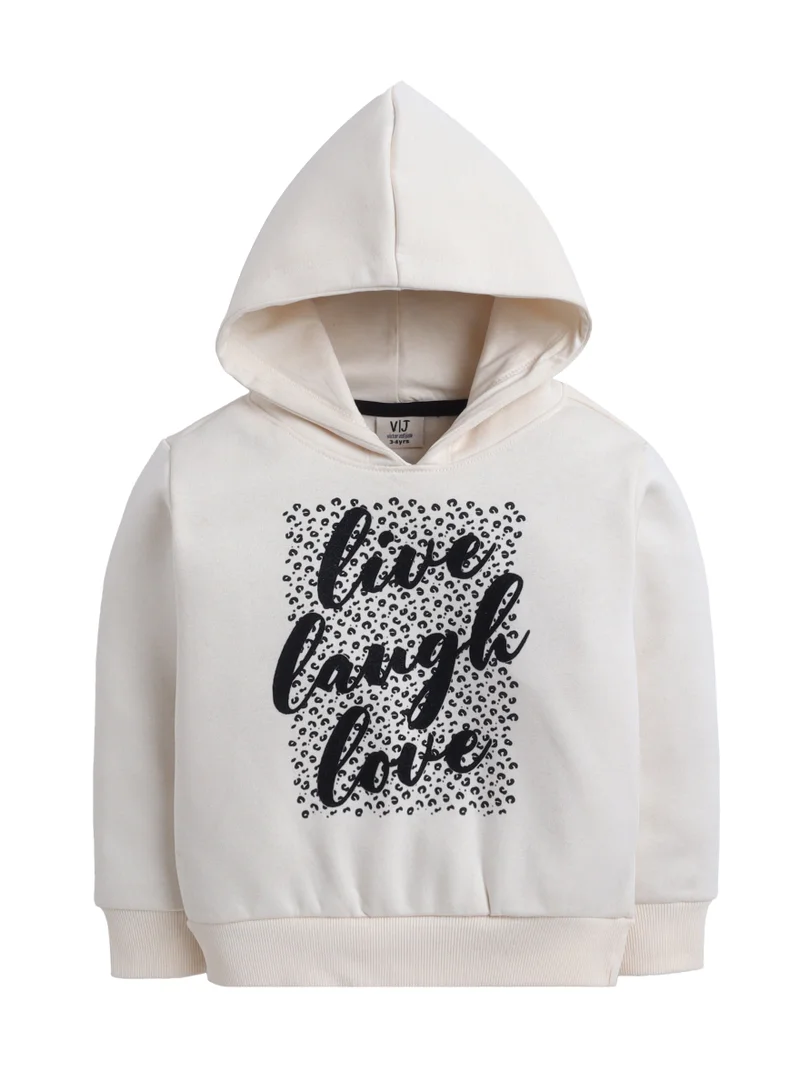 victor and jane Girls “Live Laugh Love” Glitter Fleece Hoodie – Cream