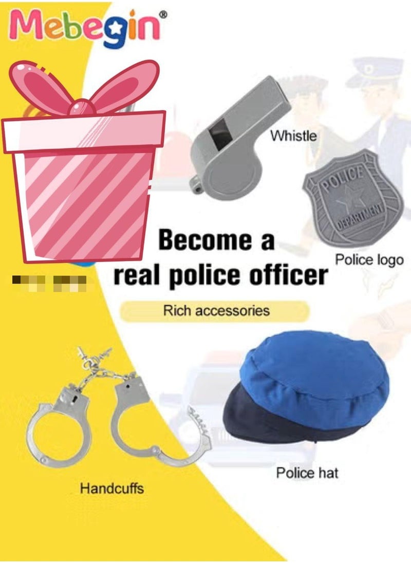 MEBEGIN 6 PCS Police Uniform Cosplay and Dress Up Toys for Kids include Hat Handcuffs Badge Whistle Costume Accessories, Cop Costume Outfit Set for Role-playing, Themed Parties  - Image 4